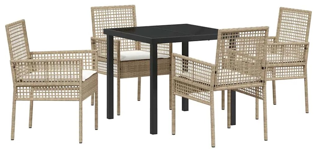 vidaXL Σέτ φαγητού για κήπο με μαξιλάρι 5 pcs Μπεζ Πολυ ράταν