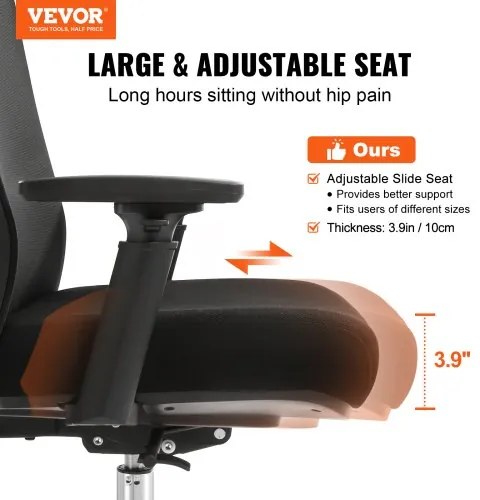 VEVOR Ergonomic Office Chair with Slide Seat, Desk Chair with Mesh Seat, Angle and Height Adjustable Home Office Chair with Back and Lumbar Support, Swivel Computer Task Chair