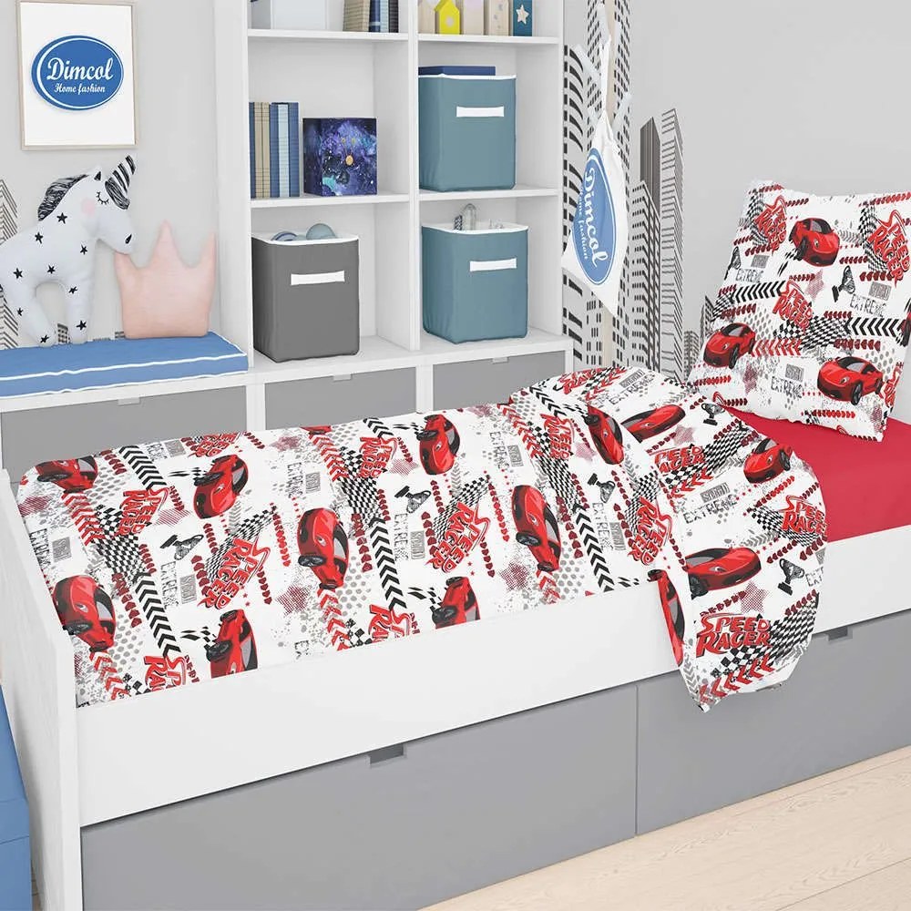 Πάπλωμα Παιδικό Speed Racer 290 Red DimCol Μονό 160x240cm Cotton-Polyester
