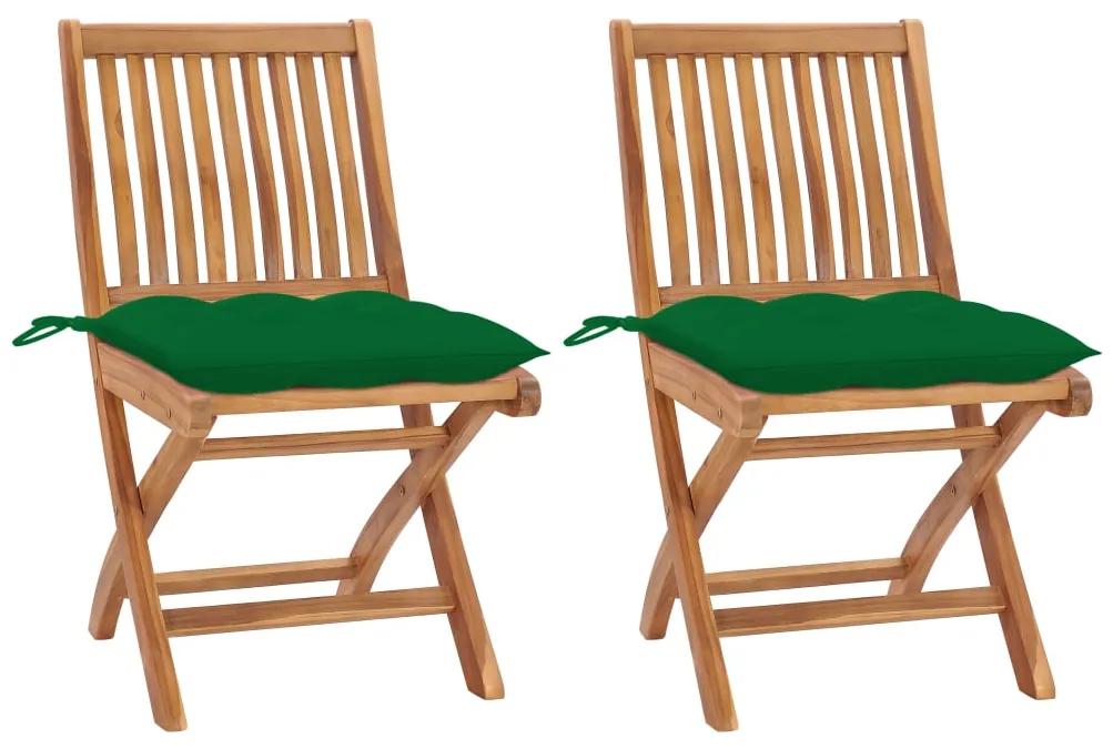 3062453 vidaXL Καρέκλες Κήπου 2 τεμ. από Μασίφ Ξύλο Teak με Πράσινα Μαξιλάρια Πράσινο, 1 Τεμάχιο