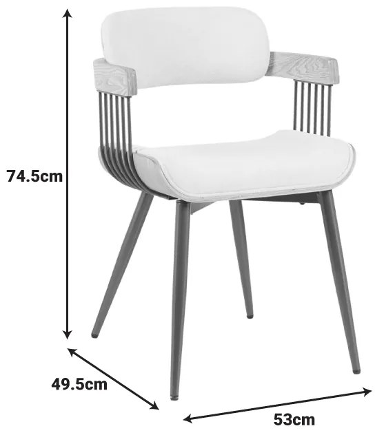 Πολυθρόνα Cameo pakoworld μέταλλο μπρονζέ-white-wash ξύλο-μπέζ ύφασμα 53x49.5x75.5εκ