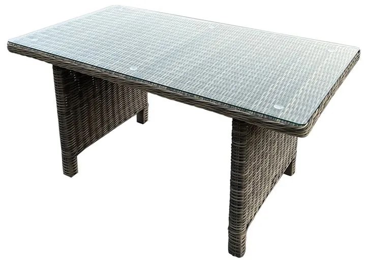 WOODWELL Ε673ARIZONA Τραπέζι Dining Βεράντας - Κήπου ALU, Wicker Grey Brown, Γυαλί Tempered 5mm 140x80 H.70cm Ε673
