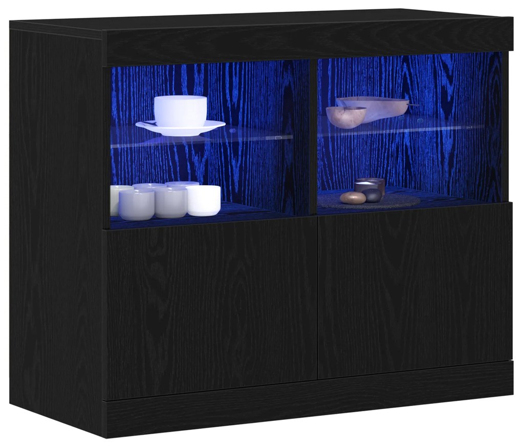 vidaXL Sideboard με LED Φωτισμό Μαύρος Δρυός 81x37x67 εκ.
