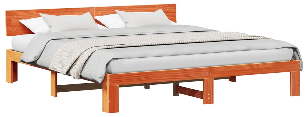 vidaXL Κρεβάτι με κεφαλάρι Κερωμένο Καφέ 180x200 εκ. Μασίφ ξύλο πεύκου