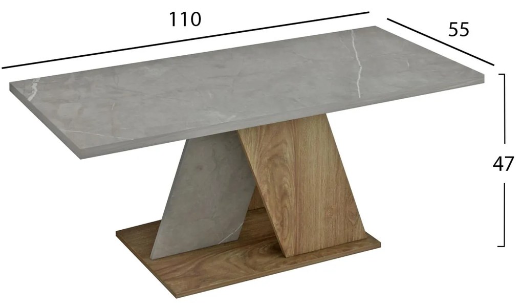 Τραπεζάκι σαλονιού DILE C9528.02 Μελαμίνη σε Stone Texture Γκρί - Φυσικό 110x55x47Υεκ. 110x55x47 εκ.