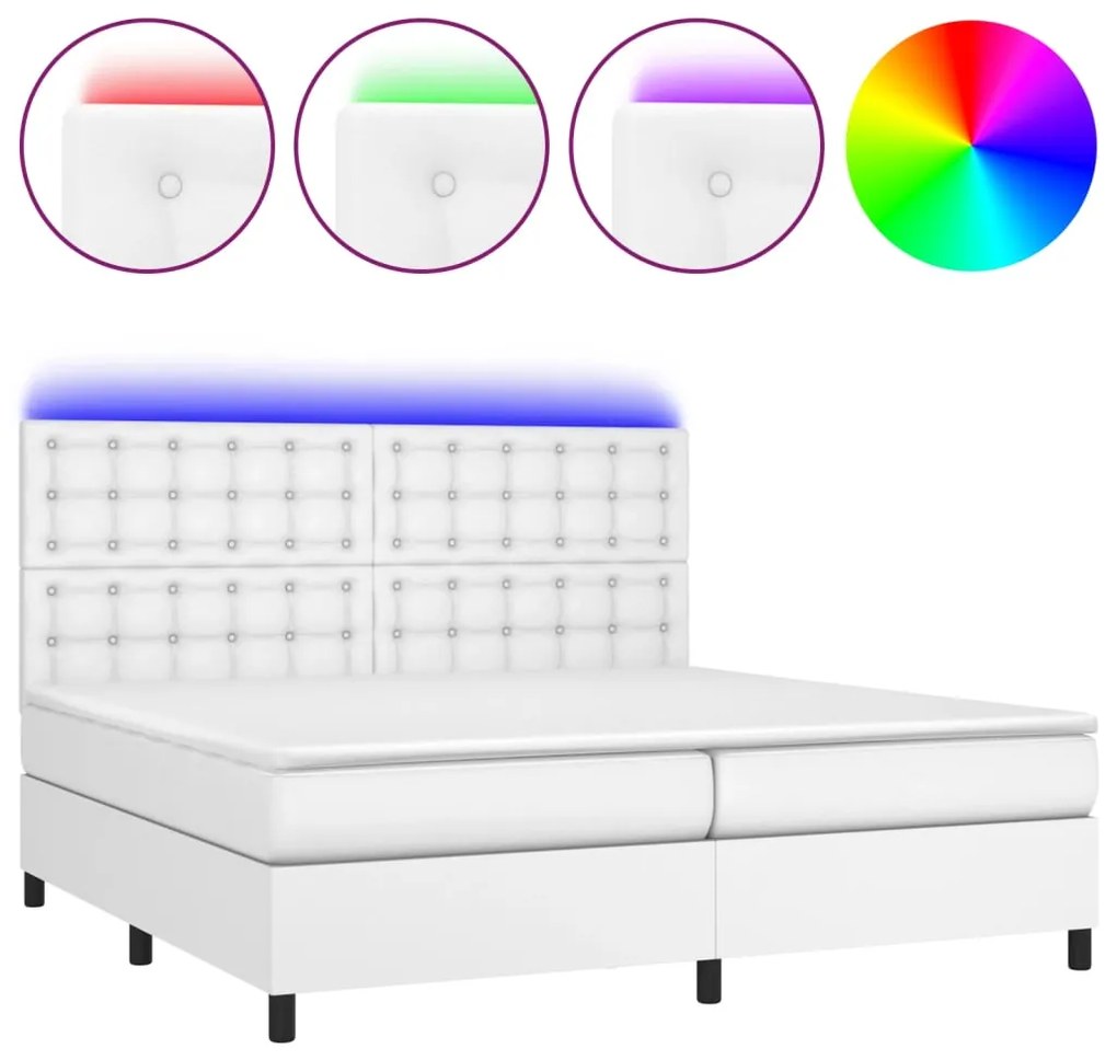 vidaXL Κρεβάτι Boxspring με Στρώμα &amp; LED Λευκό 200x200 εκ. Συνθ. Δέρμα
