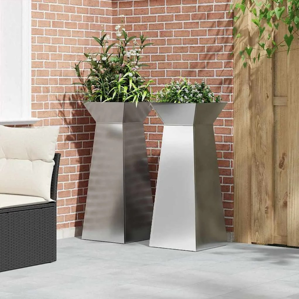 vidaXL Γλάστρα Πυλώνας 2 pcs Ασημί 40 x 40 x 100 cm Ατσάλι