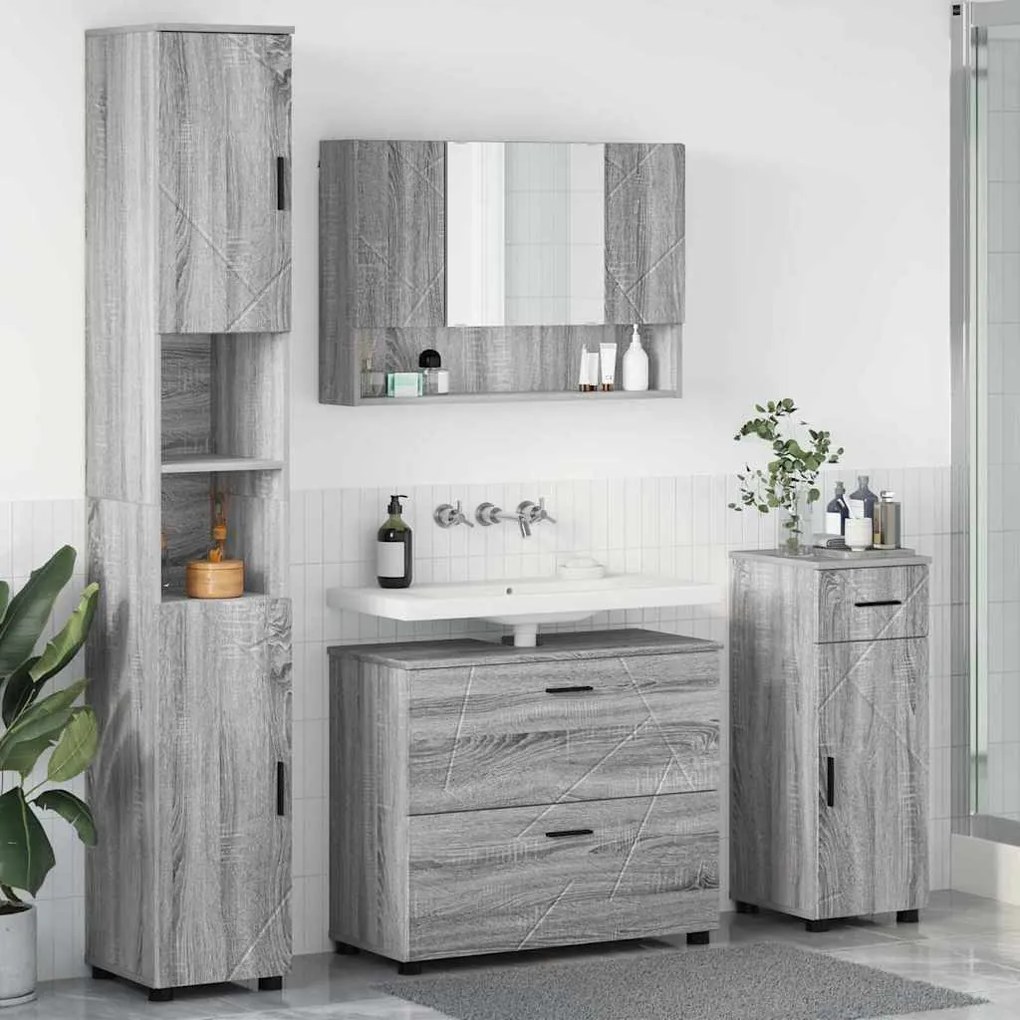 vidaXL Σετ Επίπλων Μπάνιου με ράφι 4 pcs Γκρι sonoma 30 x 35 x 192 εκ.