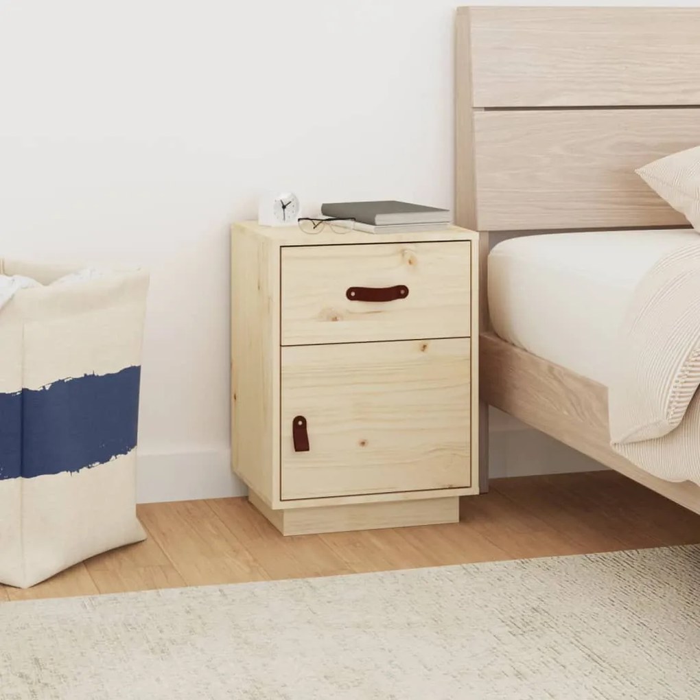 vidaXL Κομοδίνο Λευκό 40 x 34 x 55 εκ. από Μασίφ Ξύλο Πεύκου