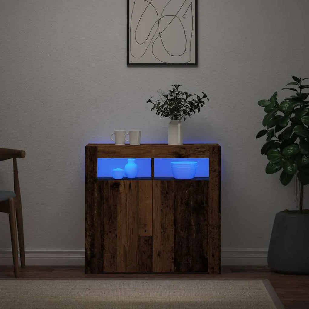 vidaXL Ντουλάπι με LED Όψη Παλαιού Ξύλου 80 x 35 x 75 εκ. Επεξ. Ξύλο