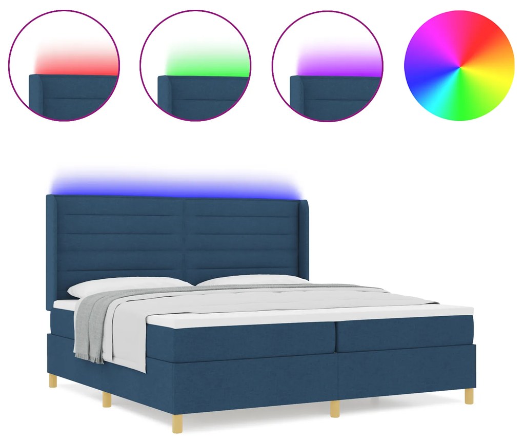 vidaXL κρεβάτι Box Spring με στρώμα & LED μπλε 200x200 εκ. υφάσματος