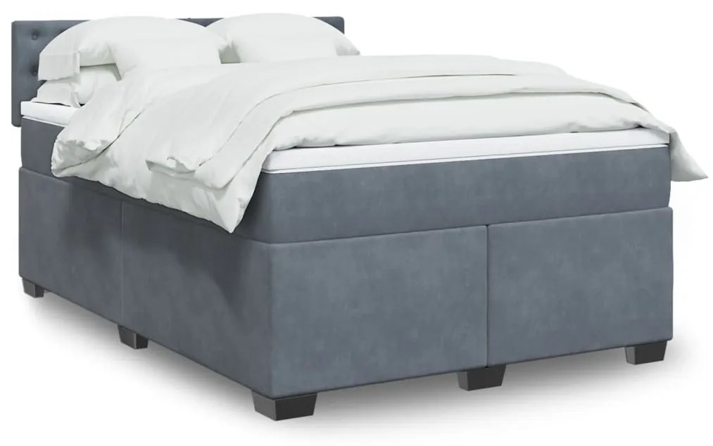 vidaXL Κρεβάτι Boxspring με Στρώμα Σκούρο Γκρι 140x190 εκ. Βελούδινο