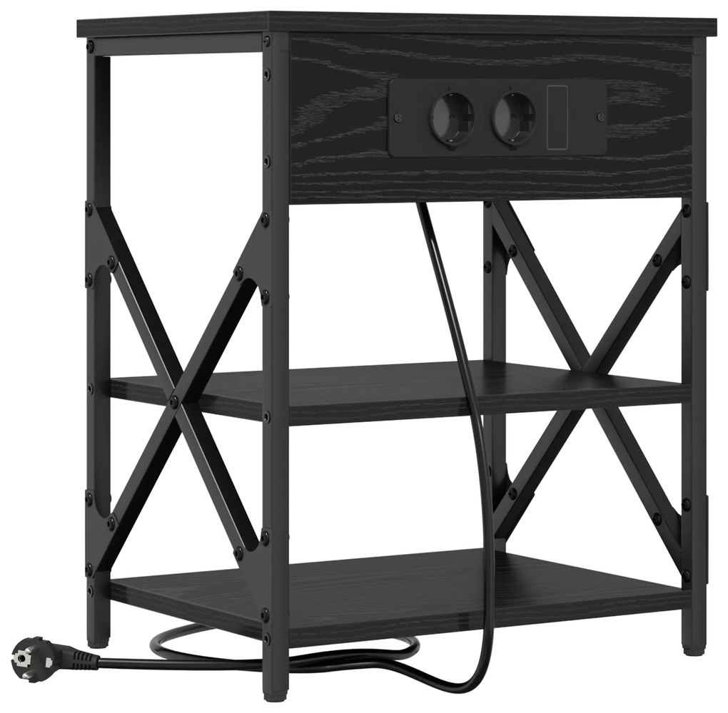 vidaXL Κομοδίνο με Σταθμό Φόρτισης 2 pcs Μαύρη δρυς Επεξεργασμένο ξύλο
