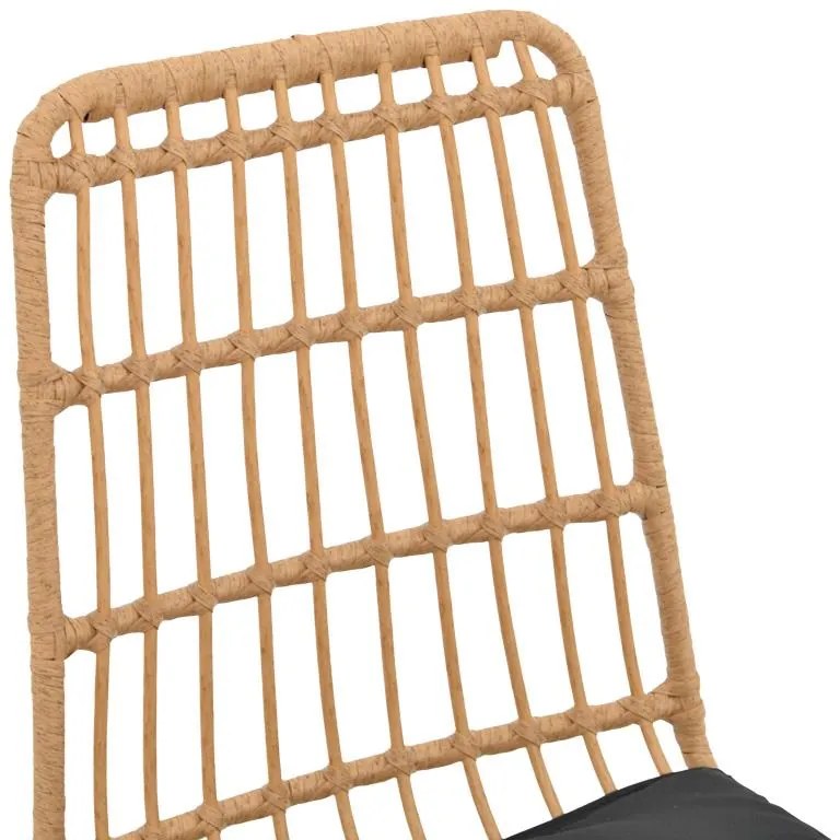 Καρέκλα Naoki rattan σε φυσική απόχρωση με μαύρο μαξιλάρι και μεταλλικό μαύρο πόδι 45x60x83εκ 45.5x59.5x89 εκ.