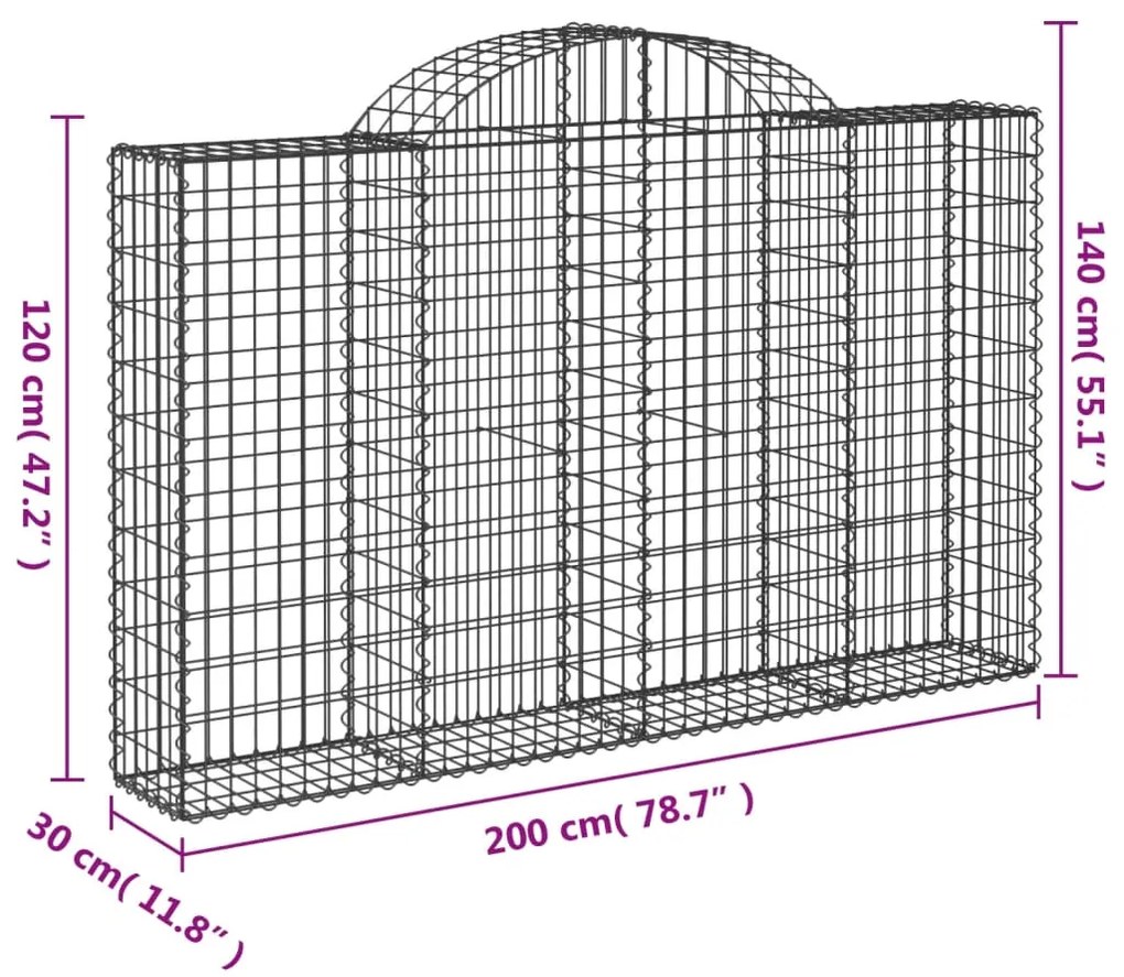 vidaXL Συρματοκιβώτια Τοξωτά 2 τεμ. 200x30x120/140 εκ. Γαλβαν. Ατσάλι