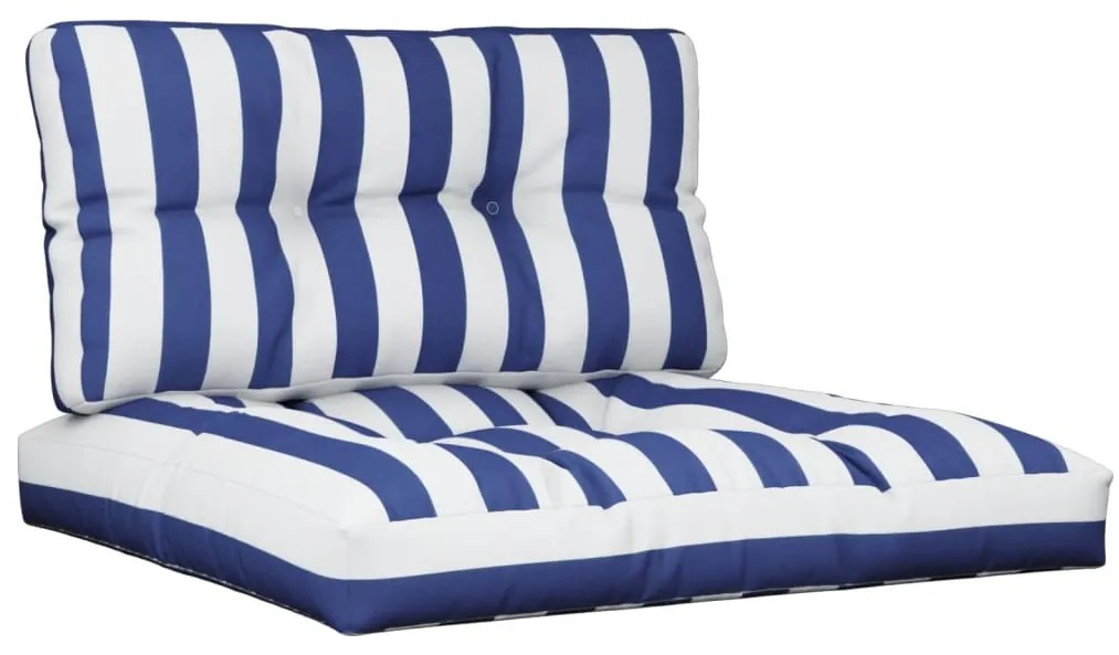 vidaXL Μαξιλάρια Παλέτας 2 τεμ. Μπλε &amp; Λευκά Ριγέ Υφασμάτινα