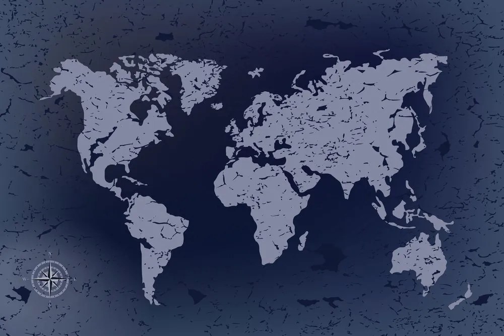 Εικόνα στο φελλό ενός παλιού παγκόσμιου χάρτη σε μπλε αφηρημένο φόντο - 90x60  smiley