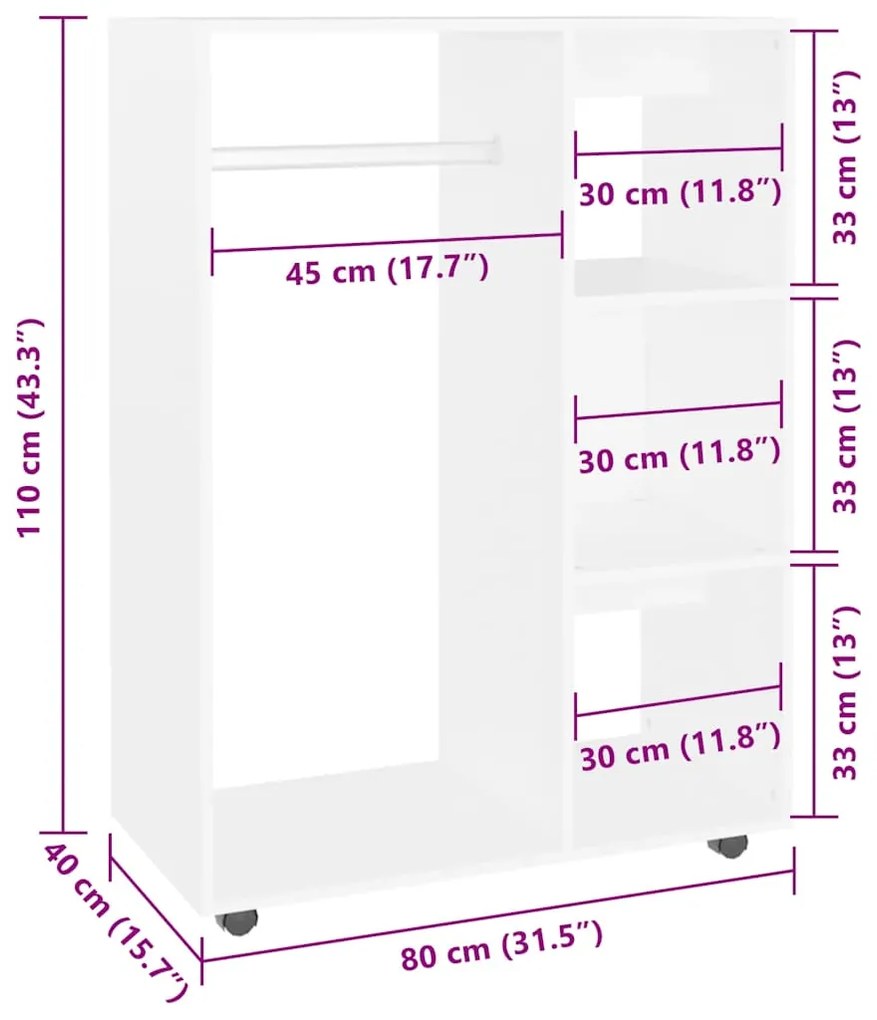 vidaXL Ντουλάπα Λευκή 80 x 40 x 110 εκ. από Επεξ. Ξύλο