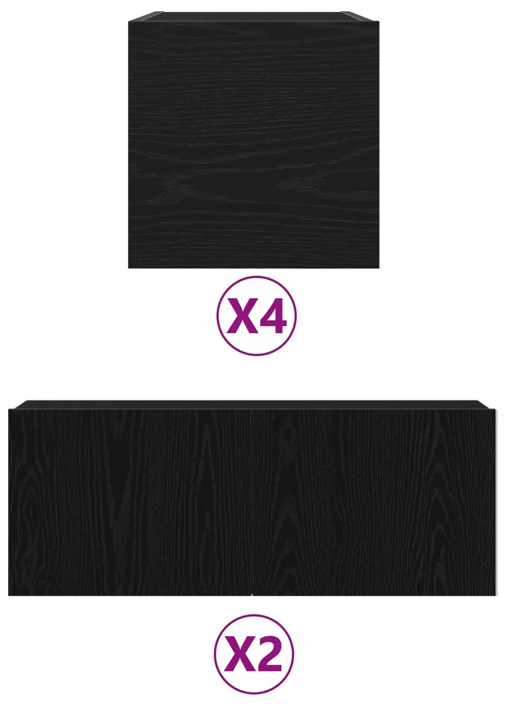 vidaXL Ντουλάπι TV 6 pcs Μαύρο 160 x 30 x 30 εκ. Επεξεργασμένο ξύλο