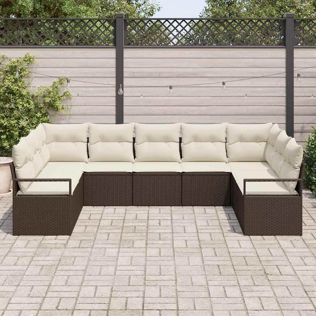 vidaXL Σετ Καναπέ Κήπου 9 pcs Καφέ Πολυ ράταν