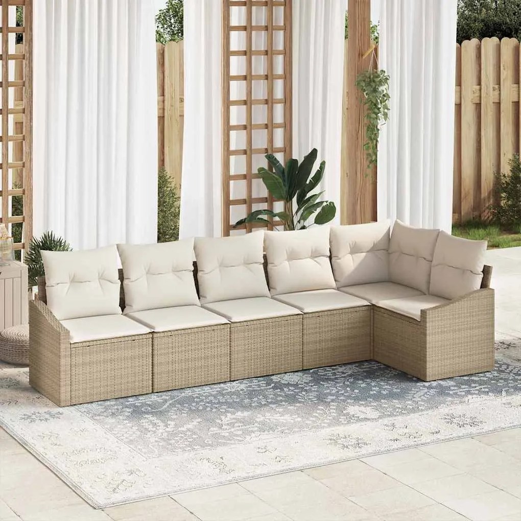vidaXL Σετ Καναπέ Κήπου 6 pcs Μπεζ Πολυ ράταν