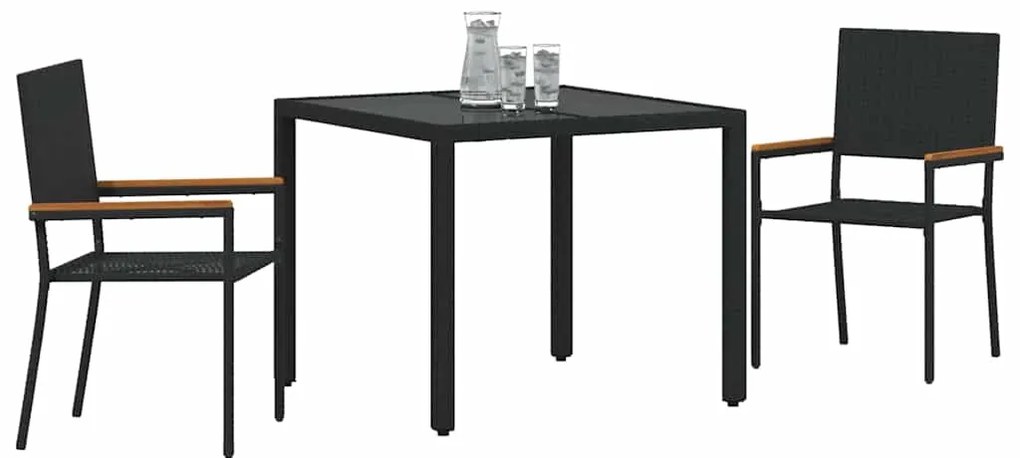 vidaXL Σέτ φαγητού για κήπο 3 pcs Μαύρο 90 x 90 x 75 cm
