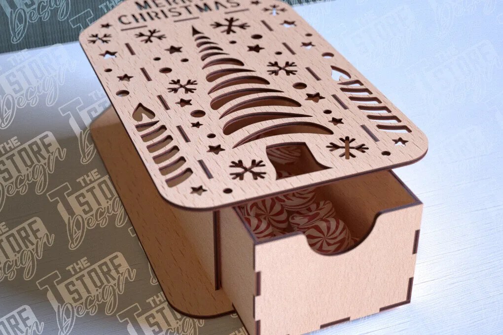 Σετ των 2 Intra απο ξύλο plywood 3mm-4mm πάχος Χριστουγεννιάτικο κουτί | CNC Δίασταση 15x15 cm INTRAFABR-86353733