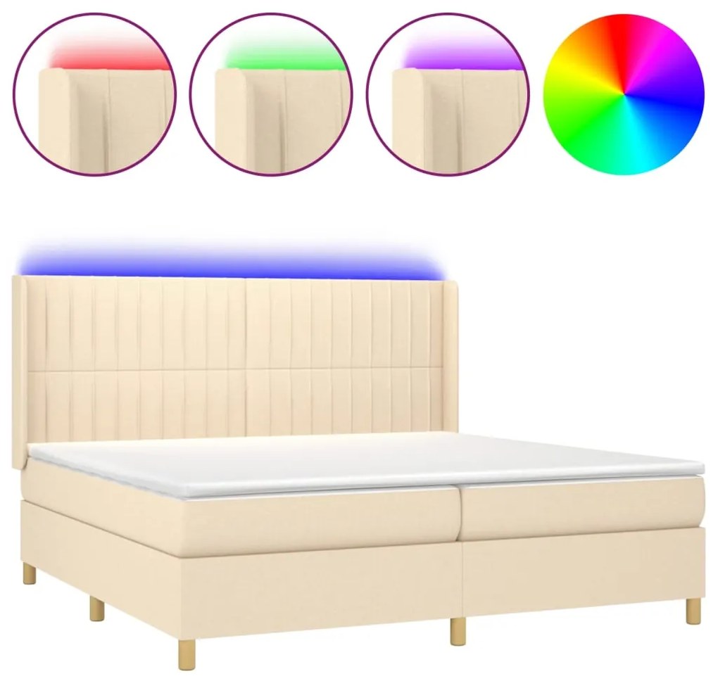 ΚΡΕΒΑΤΙ BOXSPRING ΜΕ ΣΤΡΩΜΑ &amp; LED ΚΡΕΜ 200X200 ΕΚ. ΥΦΑΣΜΑΤΙΝΟ 3139066