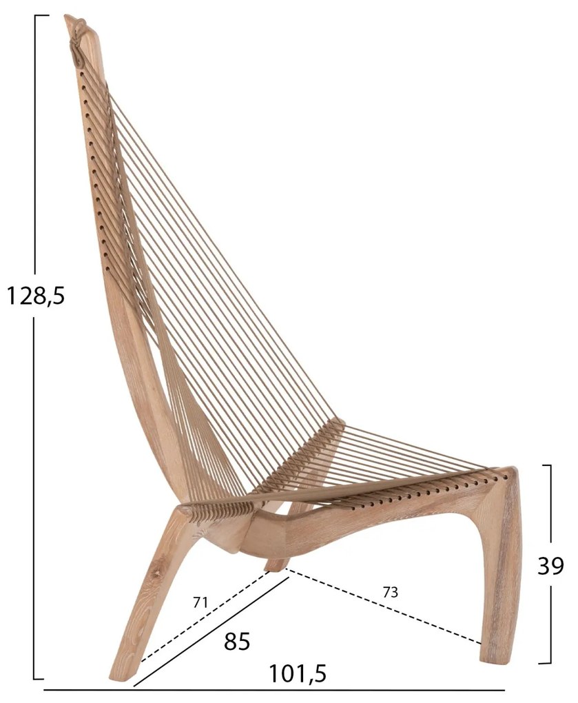 Πολυθρόνα HARP C9861 Ξύλο Φράξινος με Φυσικό Συνθετικό Σχοινί 85x101,5x128,5Yεκ. 85x101.5x128.5 εκ.
