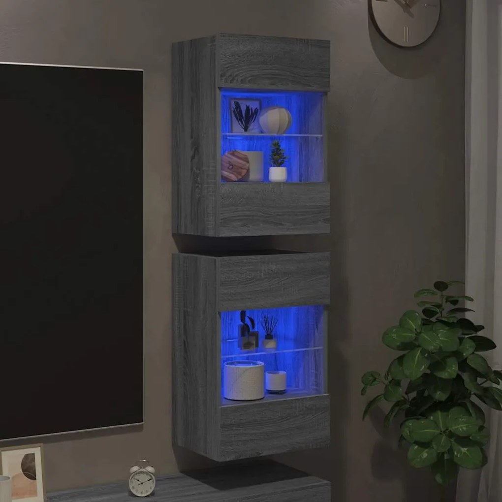 vidaXL Έπιπλα Τοίχου Τηλ. με LED 2 Τεμ. Γκρι Sonoma 40x30x60,5 εκ.