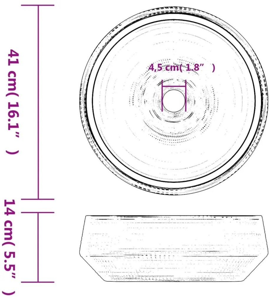 Νιπτήρας Επικαθήμενος Στρογγυλός Γκρι Φ41 x 14 εκ. Κεραμικός - Γκρι
