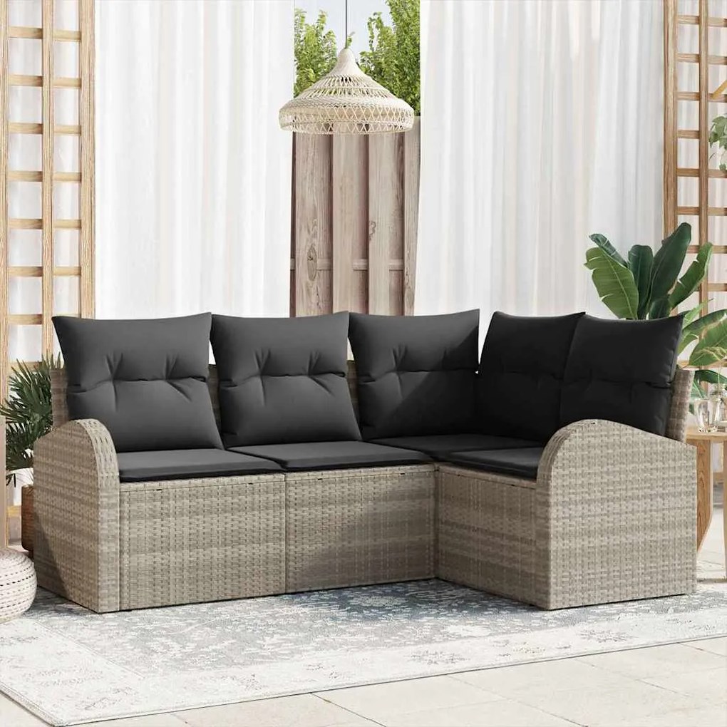 vidaXL Σετ Καναπέ Κήπου με μαξιλάρι 4 pcs Ανοιχτό γκρι Πολυ ράταν