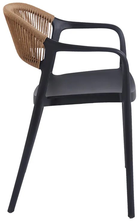 Πολυθρόνα Ankara pakoworld στοιβαζόμενη pp-pe rattan σε μαύρη-φυσική απόχρωση 54x55.5x77εκ