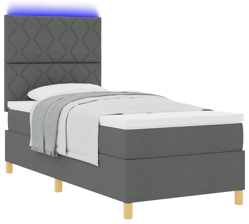 vidaXL Κρεβάτι με Βαθιά Βάση και Στρώμα & LED Σκούρο Γκρι 90x200 εκ Ύφασμα