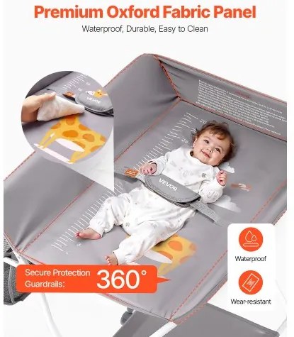 VEVOR Foldable Baby Changing Diaper Station with Side Basket &amp; Wheels Light Gray