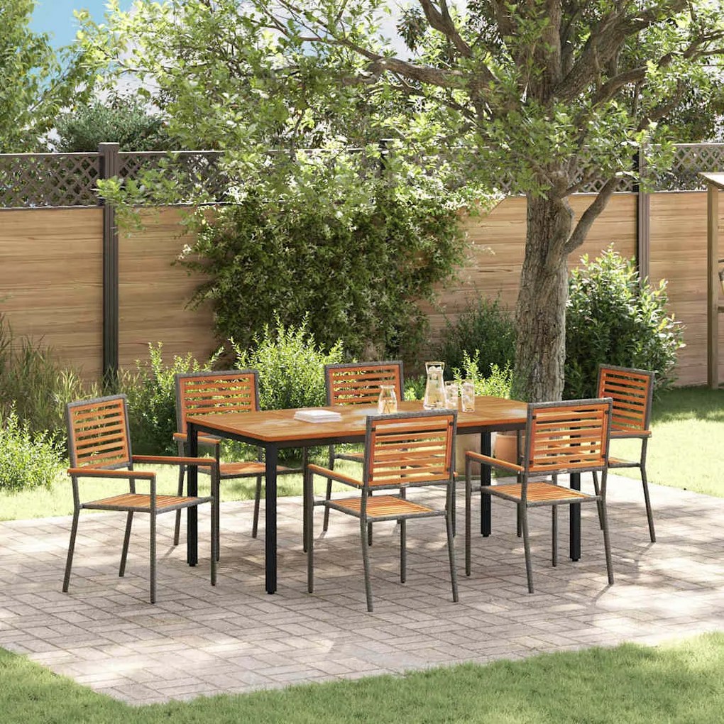 vidaXL Σέτ φαγητού για κήπο 7 pcs Γκρι 180 x 90 x 75 cm