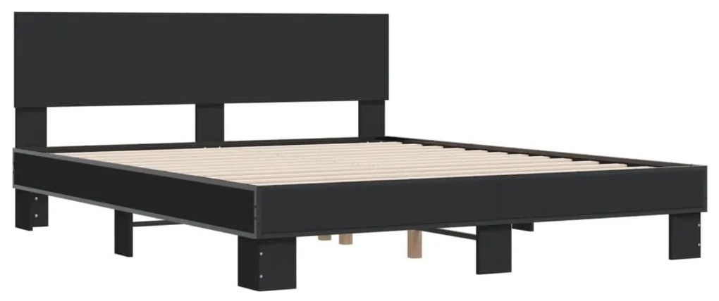 vidaXL Πλαίσιο Κρεβατιού Μαύρο 160x200 εκ. Επεξ. Ξύλο &amp; Μέταλλο