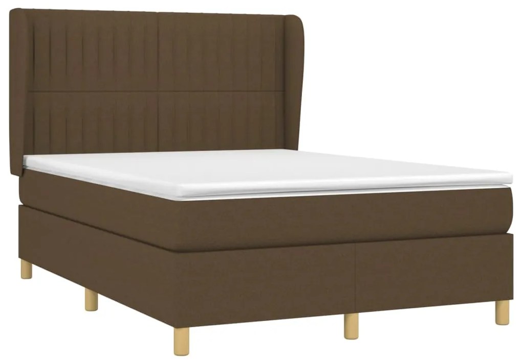 vidaXL Κρεβάτι Boxspring με Στρώμα Σκούρο Καφέ 140x200 εκ Υφασμάτινο