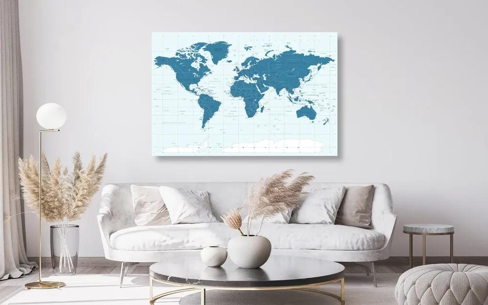 Εικόνα στο φελλό ενός πολιτικού χάρτη του κόσμου σε μπλε - 90x60  peg