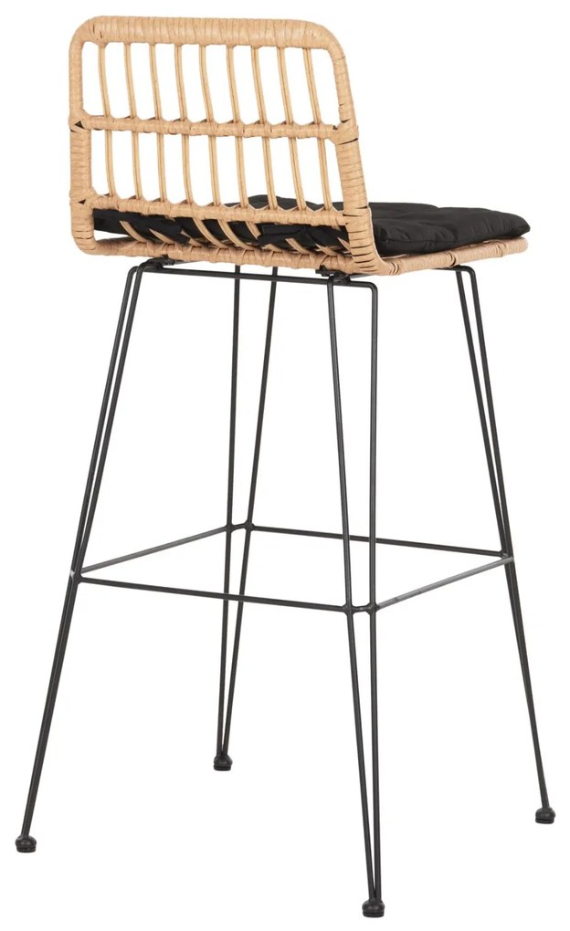 Σκαμπό Μπαρ ALLEGRA C5452.11 Μεταλλικό με Μπέζ Wicker &amp; Μαύρο Μαξιλάρι 52x51x103Y εκ 52x51x103 εκ.