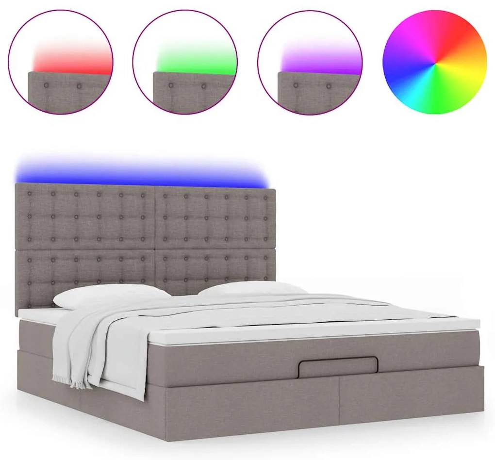 vidaXL Οθωμανικό κρεβάτι με στρώμα & LEDs Taupe 180x200cm ύφασμα