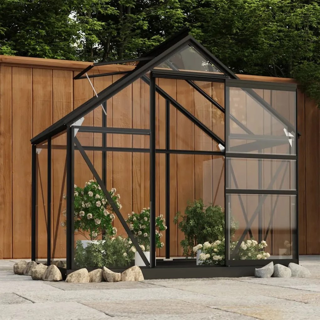 vidaXL Θερμοκήπιο Γυάλινο Ανθρακί 155 x 103 x 191 εκ. από Αλουμίνιο
