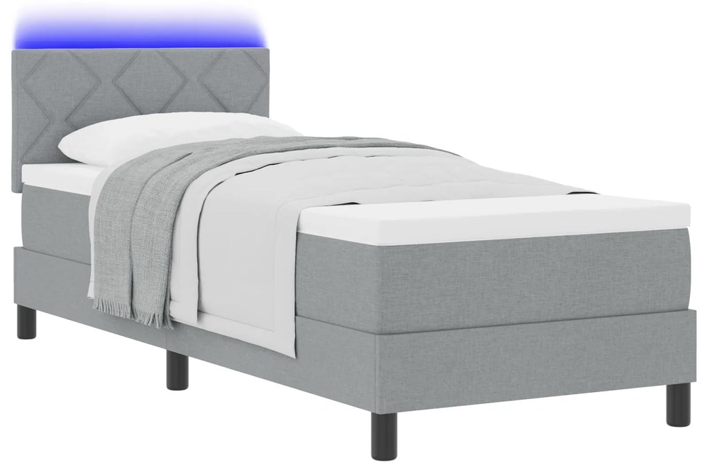 vidaXL Κρεβάτι με ελατήριο και στρώμα & LED Ανοιχτό Γκρι 80x200 cm Ύφασμα