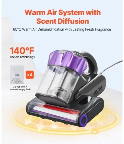 VEVOR Mattress Vacuum Cleaner with 18Kpa Powerful Suction HEPA Filter 550W Gray