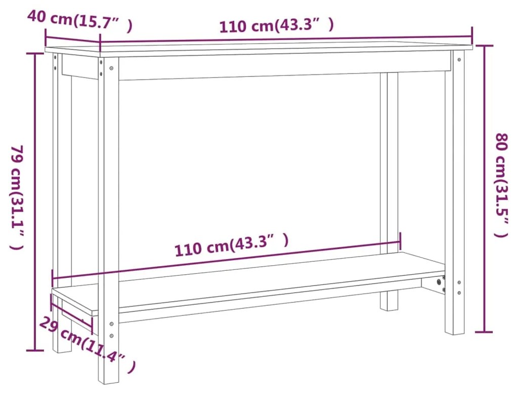Τραπέζι Κονσόλα 110 x 40 x 80 εκ. από Μασίφ Ξύλο Πεύκου - Καφέ