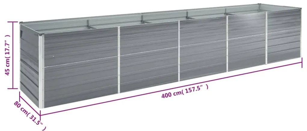 vidaXL Ζαρντινιέρα Υπερυψωμένη Γκρι 400x80x45 εκ. Γαλβαν. Χάλυβας