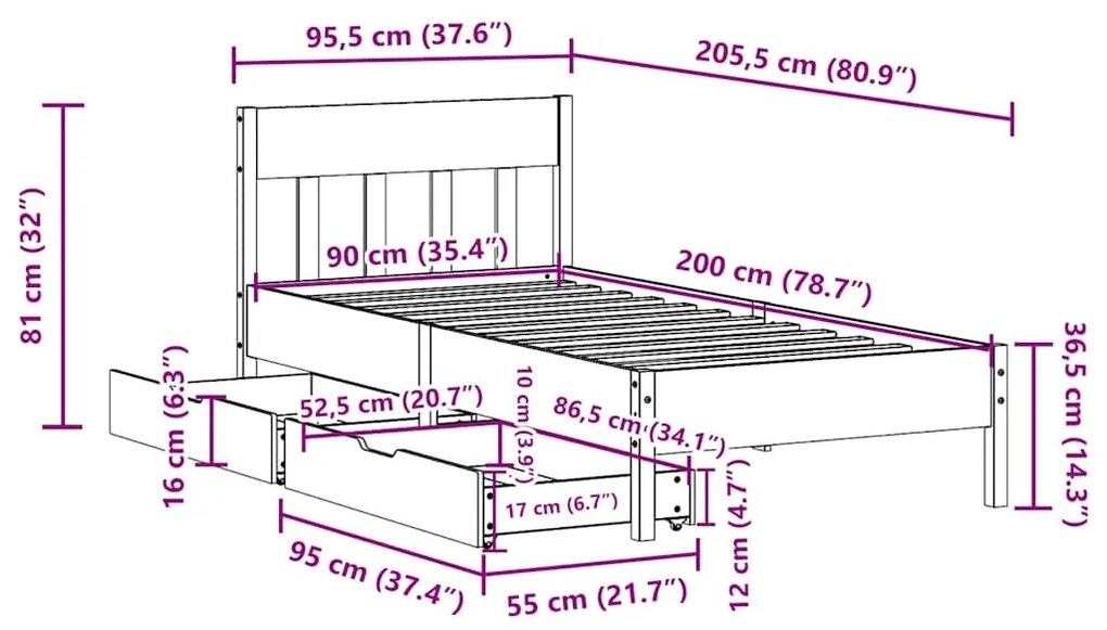 ΣΚΕΛΕΤΟΣ ΚΡΕΒ. ΧΩΡΙΣ ΣΤΡΩΜΑ ΚΑΦΕ ΚΕΡΙΟΥ 90X200 ΕΚ ΜΑΣΙΦ ΠΕΥΚΟ 3301877