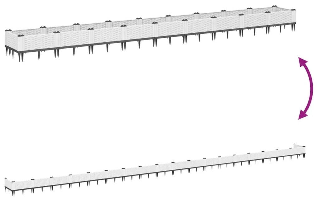 vidaXL Ζαρντινιέρα με Πασσάλους Λευκή 362,5x42,5x28,5εκ Πολυπροπυλένιο