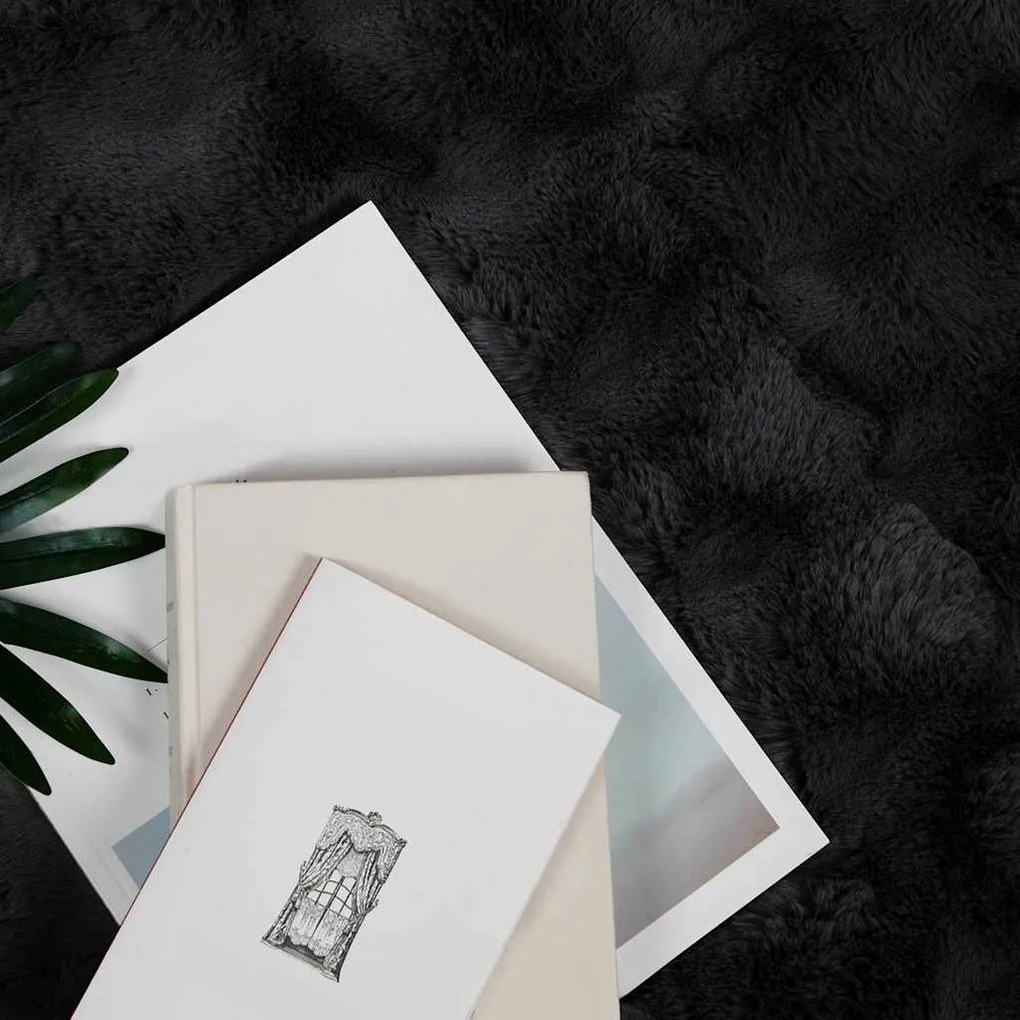 vidaXL Ψεύτικη κουβέρτα από κουνέλι 4 pcs Μαύρο 220 x 240 cm