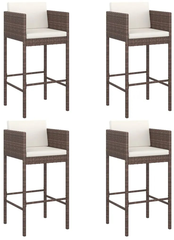 vidaXL Σκαμπό Μπαρ 4 τεμ. Καφέ από Συνθετικό Ρατάν με Μαξιλάρια